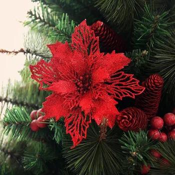 Blizgučiai Puansetija Dirbtinės gėlės Kalėdų eglutės papuošalai namų dekoravimui Vestuvių vakarėlis Vainikas 