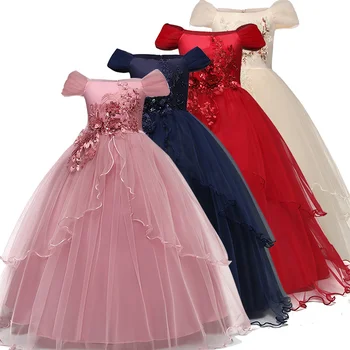 Vaikiškos vestuvinės suknelės mergaitėms Elegantiška gėlė Princesė Ilga suknelė Baby Girl Kalėdinė suknelė vestidos infantil Dydis 6 12 14 metų