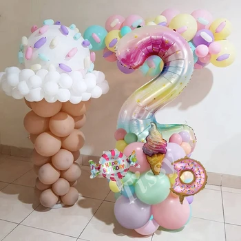 28vnt Spurgų ledų balionėliai Žvaigždžių vaivorykštės numerio balionas mergaitės spurgai Su gimtadieniu Šventės dekoravimas Vaikams Dovanų tiekimas