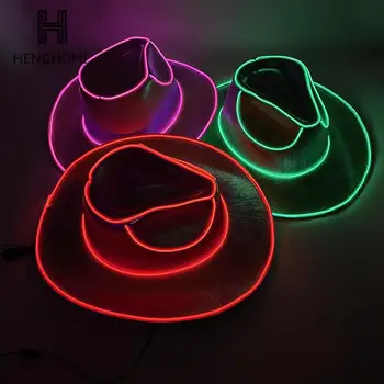 Disco Luminous Led Bride Cowgirl Hat Glowing Light Bar Cap Bachelorette Party Supplies Flashing Neon Western Cowboy Hat