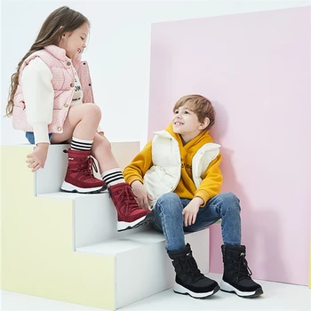 XPAY Vidutinio blauzdos vaikų batai Unisex sniego batai kailis Tėvų-vaikų batai Stori šilti rudens ir žiemos vandeniui atsparūs dydžiai 29-38