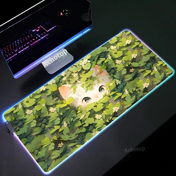 Gamer Anime Cat Mousepad RGB žaidimo greitis pelės kilimėlis XXL natūralaus kaučiuko pelės kilimėlis LED foninio apšvietimo stalo kilimėliai žaidimų klaviatūros kilimas