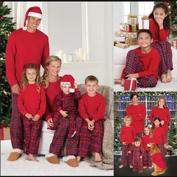 Christmas Family Matching Pižamos drabužiai Xmas Red Home Wear Party Tėvas Mamytė ir aš Miego drabužiai Moterys Vyrai Vaikiški naktiniai drabužiai