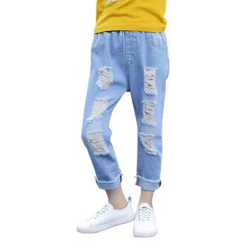 Baby Boys & Girls Ripped Jeans Spring Summer Fall Style New 2023 Trend Denim Kelnės vaikams Children Disstrressed Hole Pants