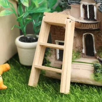 Miniatiūrinis modelis Medinės kopėčios Lėlių namelis Raudonas baltas medinis lėlių namelis Mini kopėčios Mielas Kūrybinis Kūrybinis Figūrėlė Laiptai Žaislai