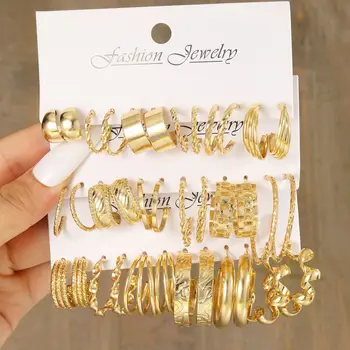18vnt/Komplektas Aukso spalvos perlų lankų auskarai moterims Vintažinis metalinis apskritimas Geometrinis kabantis auskarų rinkinys 2023 m Madingos papuošalų dovanos