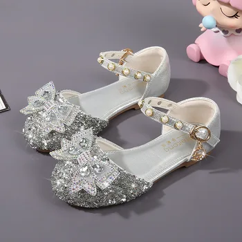Mergaičių sandalai Nauja mada Princesės šokių batai Minkštas padas Atsitiktiniai vaikai Krištolinis lankas Vakarėlis Studentai atlieka vaikiškus vestuvinius batus