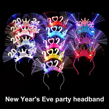 2024 Naujųjų metų vakarėlio plaukų juosta Blizgus blizgantis blizgučių LED elastingas neslystantis šviečiantis lanko dekoras Lengva plaukų juosta Foto rekvizito dovana Hair Acc