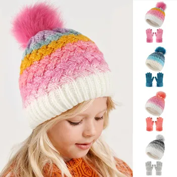 Žieminė megzta skrybėlė Vaikų vidinis aksomas Spalva Deranti vilnonės kepurės Berniukai Mergaitės Visos dera Ausų apsaugos kepurės