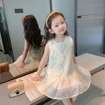 2-8 metų mergaitės vasaros suknelė vaikai mergaitė princesė suknelė vaikai be rankovių tinklinės suknelės mergaitėms mažylio mergaičių apranga
