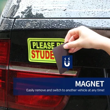 Atspindintys studentų vairuotojų magnetų automobilio ženklai - būkite kantrūs studentų vairuotojai - geltonas didelis paryškintas tekstas Transporto priemonės saugos iškilimas