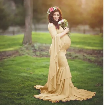 Motinystės fotografija Rekvizitai Suknelės nėščioms moterims Drabužiai Nėriniai ilgos motinystės suknelės fotosesijai Suknelės nėštumo suknelėms