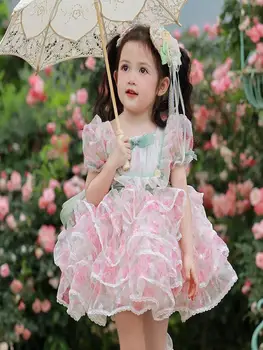 2024 Mergaičių Lolitos suknelė Vaikas Mergaitė Helovino kostiumas Kūdikiai Ispaniško stiliaus gėlių Tutu suknelės Vaikų princesės balinė suknelė