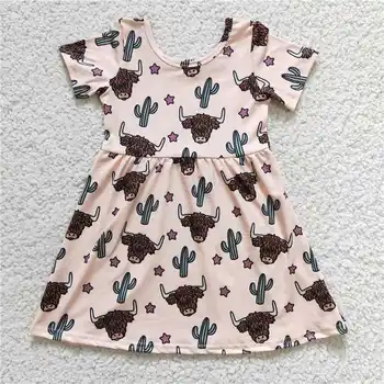 Naujas atnaujinimas vaikų vasaros suknelės maži vaikai Mergaitės Alpių karvės kaktusas Trumpomis rankovėmis suknelė baby girls boutique suknelė