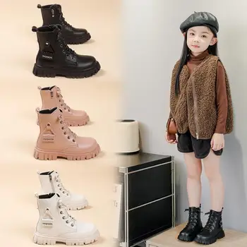 Mieli princesės riterio batai 2023 Mergaičių batai Vaikų mada Ruduo Žiema Pliušinis šiltas šoninis Užtrauktukas Vaikiški batai Catwalk Trumpi batai