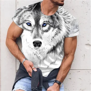 Vintage Wolf Pattern Printed Summer Vyriški marškinėliai O-Neck Casual Short Sleeve Oversized Pullover Fashion Gatvės drabužiai Vyriški drabužiai