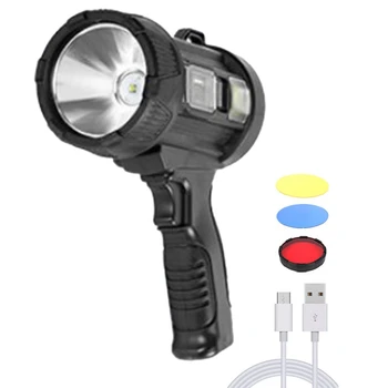 stiprios šviesos įkraunamas saulės prožektorius LED nešiojama lempa su šoniniu apšvietimu raudona ir mėlyna blykste