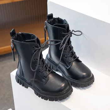 2024 Nauji juodi medvilniniai šaunūs mergaičių trumpi batai vaikams su užtrauktuku neslystantys kulkšnies batai Vaikų mada Žieminiai šilti pliušiniai laisvalaikio batai