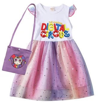 The Amazing Digital Circus Dress Kids Pomni and Jax Clothes Baby Girls Short Sleeve Casual Dresses Children's Birthday Vestidos