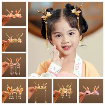 Elnio rago forma Senovinio stiliaus plaukų segtukas Ančiuko spaustukas Han drabužių aksesuarai Vaikų plaukų segtukas Gėlių puokštė Hanfu galvos apdangalas