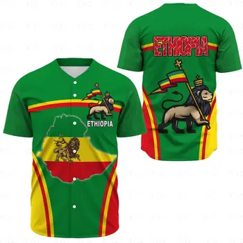 Africa Zone Apranga - Etiopijos liūtas Aktyvi vėliava Atspausdintas tinklelis Beisbolo marškinėliai Sportinis vyrų individualus pavadinimas Beisbolo marškinėliai