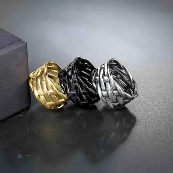 Vintažinis austas nerūdijančio plieno vyriškas ir moteriškas žiedas tuščiaviduris mados dizaino mados žiedas papuošalų dovana