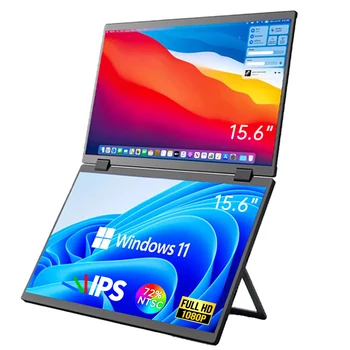 15.6 colių dviejų ekranų nešiojamasis monitorius 1080P FHD su 360° atverčiamu VESA išoriniu ekranu PC nešiojamam kompiuteriui Mac Telefonas Xbox PS4/5 jungiklis