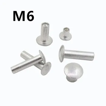 100PCS M6x12/16mm GB873 Aliuminio apvalus plokščias mygtukas Santvaros galvutė Pusė pusiau tuščiavidurio kniedės skersmens