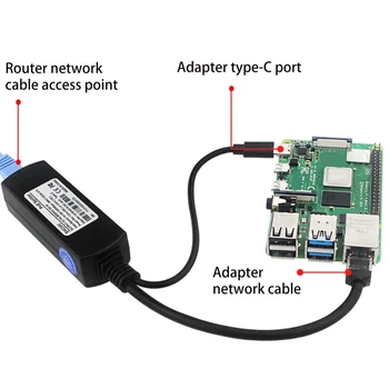 PoE skirstytuvas USB-C 5V aktyvus PoE į USB-C adapteris IEEE 802.3af Suderinamas su Raspberry Pi 4 IP WiFi apsaugos kameromis