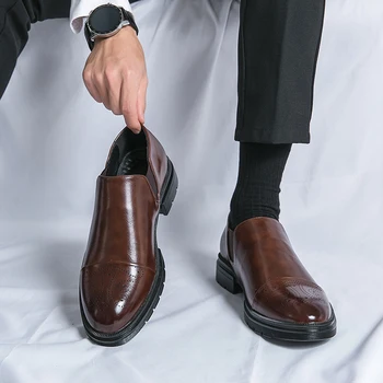 Vyrai Loafers Slip-On Round Toe Business Vyriški batai Juodi rudi Pu batai vyrams su 38-46 dydžio vyriškais suknelės bateliais