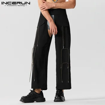 INCERUN 2023 Amerikietiško stiliaus vyriškos kelnės Mada Seksualios tuščiavidurio dizaino kelnės Laisvalaikio vakarėlis Kietas raištelis Suriškite Pantalonus S-5XL