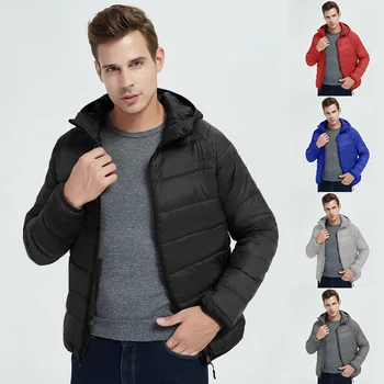 Winter Warm Solid Mens Jacket Casual Hooded Parkas Zipper Down Coats Outdoor Fashion Slim Spring Hoodies Male Jacket Men Top