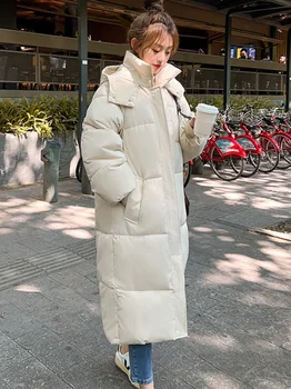 Moterys Žieminis gobtuvas Parkas X ilgos striukės Laisvalaikio storas šiltas vėjo nepraleidžiantis paltas Moteriški drabužiai -30 laipsnių Ilgi gatvės drabužiai Dydis 3XL
