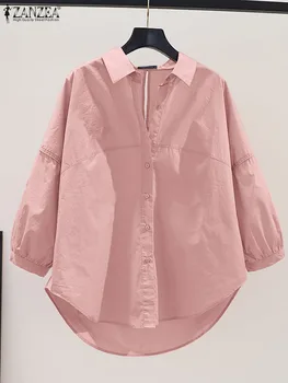 ZANZEA Fashion Streetwear Tunic Tops Spring Casual Cut-out Back Shirt Puff Sleeve Lapel Neck Palaidinė Moteris Vintage Solid Blusas