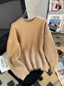 Moterys Chaki megztinis megztinis Y2k 90s estetinė mada Harajuku Korėjietiškas vintažinis džemperis ilgomis rankovėmis megztiniai 2000s drabužiai