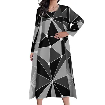 Abstrakčios geometrijos suknelė ilgomis rankovėmis Polka Taškai Spausdinti Gatvė Dėvėti Boho paplūdimio ilgos suknelės Moterys Miela Maxi suknelė Gimtadienio dovana