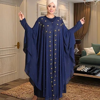 Abayas Moterims Dubajus Prabangus juodas šifonas Boubou Musulmonų mados suknelė Caftan Marocain vestuvių vakarėlio progos Djellaba Femme