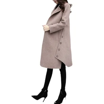 Nice New Autumn Winter Women Fashion Woolen Coat Ladies Thank Casual Plus Size Loose Medium Long Irregular Woolen Overcoat F326