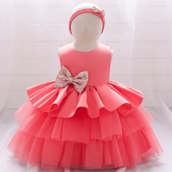 Rožinė geltona vakarėlio suknelė mergaitei nuo 1 iki 6 metų vasara 2021 Vaikų gimtadienis Vestuvės Princesės suknelės Lankas Vaiko kamuolio suknelė Kostiumas