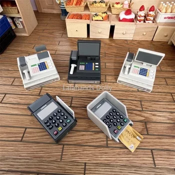 Lėlių namelis Miniatiūriniai supermarke daiktai Kasos aparatas, perbraukimo kortelių rinkinys lėlių namelio modeliavimo prietaisams Baldų žaislų dekoravimas