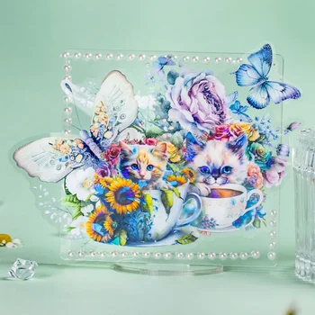 20 vnt PET lipdukas Katės gėlių lukštas Šviesos menas spalvinga rankinė palapinė dekoratyvinis lipdukas 