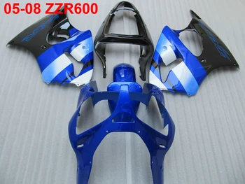 Aukštos kokybės įpurškimo formų rinkinys Kawasaki Ninja ZZR600 05 06 07 08 mėlyni juodi aptakai ZZR600 2005-2008 OT44