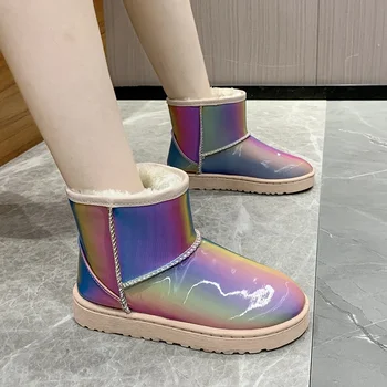 Batai Moteris 2023 Aukštos kokybės kulkšnis Moteriški batai Šilti sniego batai Moterys, siuvančios apvalius pirštus Slysta ant plokščių batų Moterys Zapatos