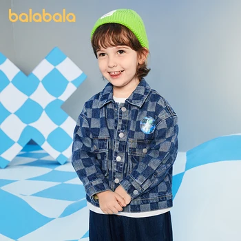 Balabala Toddler 2023 Boy Denim Jacket Casual Clothes New Contrast Color Fashion Printing Top