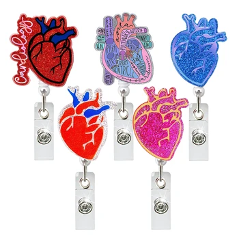 Anatominė širdies diagrama Ištraukiama ženkliuko ritė, telemetrijos kardiologijos slaugytojo ženklelio laikiklis, monitoriaus techninė slauga