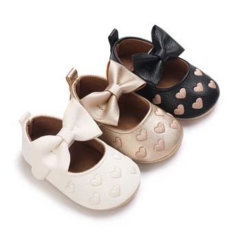 Infant Girls Princess Shoes Heart Jacquard Bowknot Neslidžios vestuvinės šlepetės Žavingas blizgesys Paviršius Batukai
