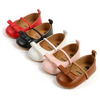 Baby Girl Shoes Cute Bowknot Shoe Non-slip Rubber Soft-Sole Flat PU First Walker Infant Avalynė Lovelės batai