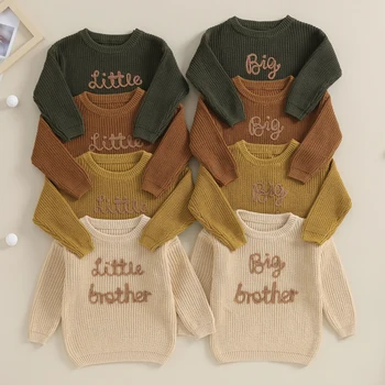 Baby Boys Megztinis Laiškų siuvinėjimas Ekipažo kaklas Megztiniai ilgomis rankovėmis Megztiniai Fall Toddler Drabužiai Džemperiai Tops