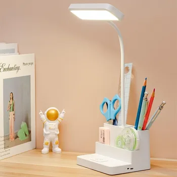 rašiklio laikiklis su maža LED staline lempa, įkraunama stalinė lempa, lankstus žąsies kaklelis, 3 spalvų režimai, laipsniškas pritemdymas, akių apsauga