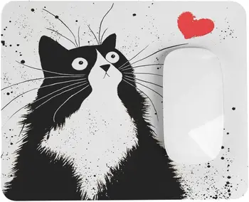 Cat Mouse Pad Black Cat with Love Heart Gaming Mouse Pad Rubber Mousepad for Computer Laptop Office Work 7.9x9.5 Inch